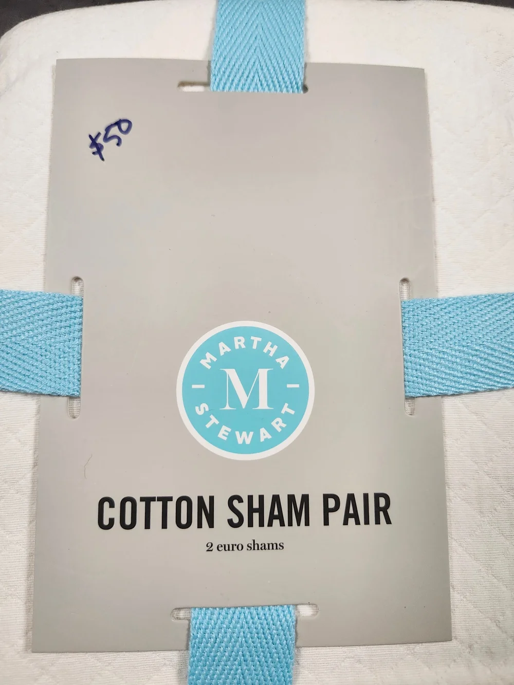 Martha Stewart White Cotton Sham Pair 26 in x 26 in (66 cm x 66 cm).